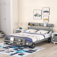 Zoomie Kids Full Size Car-Shaped Platform Bed,Full Bed With Storage Shelf For Bedroom,Grey