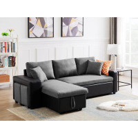 Latitude Run® Artemax 92.5 Inchlinen Reversible Sleeper Sectional Sofa With Storage And 2 Stools Steel Grey