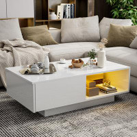 Ivy Bronx Ajhani Modern LED Coffee Table with a Drawer, High Gloss with 16 Colors LED Lights
