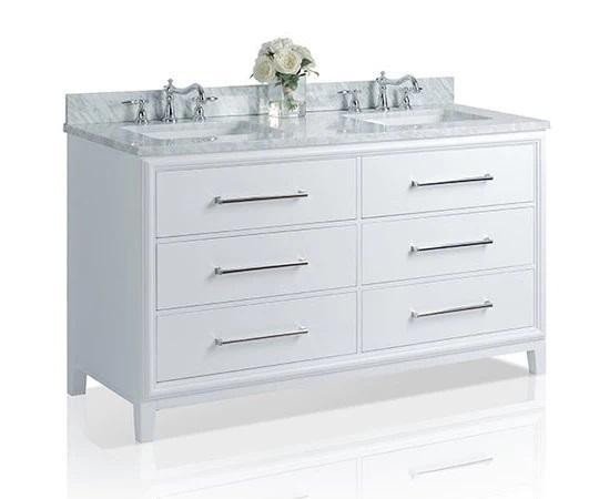 42 or 60 Inch ( 22 In D ) Ellie Bathroom Vanity with Sink and Carrara White Marble Top Cabinet Set in White Finish  ANC in Cabinets & Countertops - Image 4