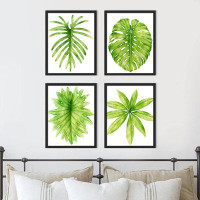 IDEA4WALL IDEA4WALL Framed Vibrant Green Tropical Plant Leaf Wall Art, Set Of 4 Nature Wilderness Wall Decor Prints, Bot