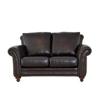 Canora Grey Stephie 68" Genuine Leather Rolled Arm Loveseat