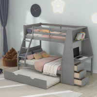 Harriet Bee Hattenbrun Kids Twin Over Full Bunk Bed with Trundle with Drawers