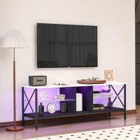 Wenty TV Stand,Iron TV Cabinet,Entertainment Centre, TV Set, Media Console, With LED Lights, Remote Control,Toughened Gl