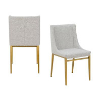 Everly Quinn Mimi - Modern Light Grey Fabric + Antique Brass Dining Chair (Set of 2)
