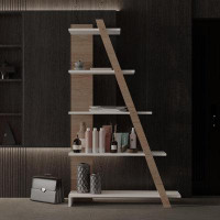Latitude Run® Triangle Display Bookshelf, Modern Ladder Shelf Oak Colour, Corner Bookshelf For Home And Office