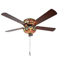 August Grove 52" Ummuhan 5 - Blade Hand-Soldered Stained Glass Ceiling Fan with Pull Chain