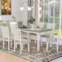 Red Barrel Studio 7-Pcs Dining Table Set Wood Dining Table And 6 Upholste Chairs For Dining Room/Living Room Furniture,