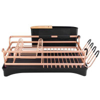 KOVOME Aluminum Dish Drying Rack,Never Rust Dish Rack With Removable Cutlery Holder & Cup Holder, 360° Swivel Spout Drai