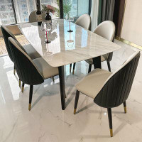 Fit and Touch 6 - Person Picture colour Rectangular Stone Dining Table Set
