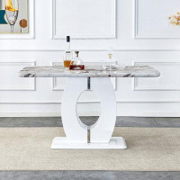 Ivy Bronx Modern minimalist white marble patterned dining table