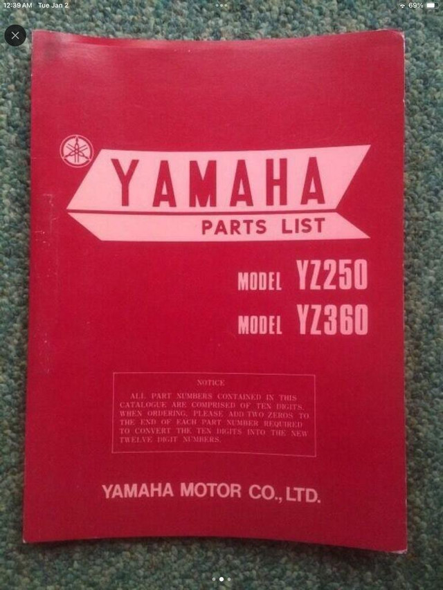 1973 Yamaha YZ250 YZ360 Parts List in Motorcycle Parts & Accessories