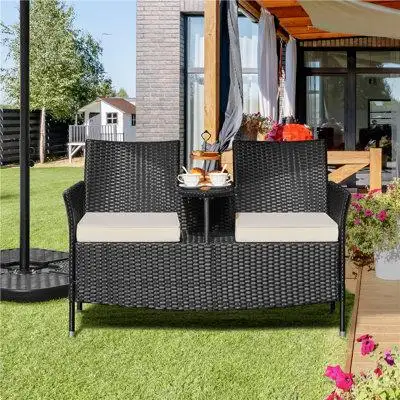 Winston Porter Outdoor Double Chair Wicker Patio Conversation Furniture Set