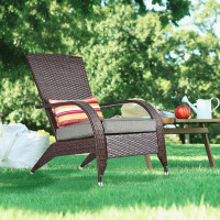 Winston Porter Outdoor Patio Wicker/Rattan Adirondack Chair With Cushions