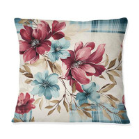 East Urban Home Bohemian Pink And Blue Plaid Flower Pattern - Plaid Printed Throw Pillow