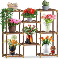 Arlmont & Co. 8 Tier Square Plant Stand Indoor 8 Tiers Nature Wood Small Plant Shelf For Multiple Potted Plants Outdoor