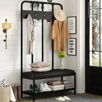 17 Stories 17 Storeys 4 In 1 Freestanding Hall Tree With 5 Hooks Coat Rack Shoe Bench, Entrance Bench With Storage Rack,