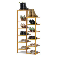 MoNiBloom 12 Tiers Bamboo Shoe Rack, 12 Pairs Organizer Storage Shoe Shelf Stand for Entryway Living Room