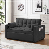 Latitude Run® Velvet Loveseat Futon Sofa Couch w/Pullout Bed,3 in 1 Convertible Sleeper Reclining Backrest