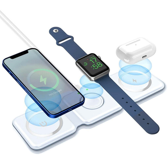 MotionGrey Foldable Magnetic Wireless Charger 3-in-1 for iPhone, AirPods &amp; Apple Watch - White in Other