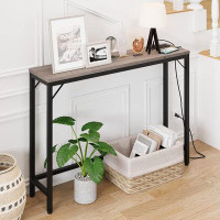 17 Stories Narrow Sofa Table, Console Table With Power Outlets & USB Ports, Grey 39.4" Industrial Entryway Table, Behind