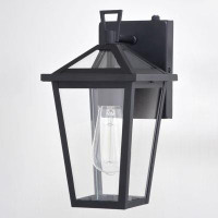 17 Stories Tenli Dusk To Dawn Matte Black Outdoor Wall Light Lantern Clear Glass Shade, LED Compatible