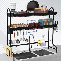 ULG Sink Dish Drying Rack 3 Tier Stainless Adjustable Kitchen Counter Organizer Drainer 6 Utility Hooks