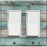 WorldAcc Metal Light Switch Plate Outlet Cover (Teal Wood Fence Brown - Double Rocker)