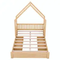 Harper Orchard Wood Queen Size House Platform Bed with Guardrail and 2 Drawers