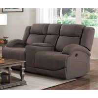Hokku Designs Attractive Grey Colour Microfiber Upholstered 1Pc Double Reclining Loveseat With Centre Console Transition