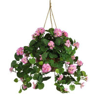 Primrue 24 Inch Faux Geranium Hanging Basket Silk Plants