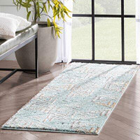 Well Woven Well Woven Delia Thanatos Modern Geometric Light Blue/Brown Distressed Area Rug