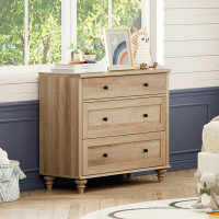 Charlton Home Charlton Home® Baby Dresser For Bedroom With 3 Drawers, Oak Kids Dressers With Wide Chest Of Drawers, Mid