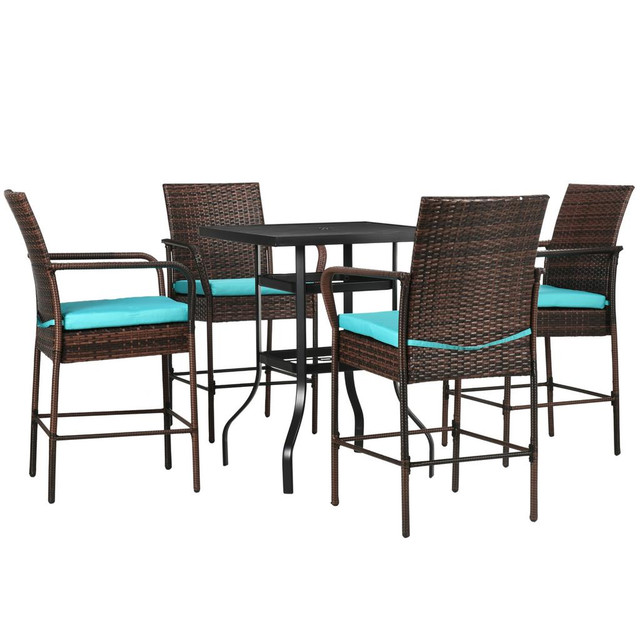 Rattan Bar table and Chair Set 31.5" x 31.5" x 39.8" Mixed-brown in Patio & Garden Furniture - Image 2