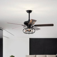 17 Stories Low Profile Ceiling Fan With Lights(No Include Bulb),Blade Dark Wood  52-Inch Ceiling Fan (Optional Remote&2