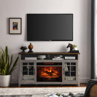 Red Barrel Studio 55 Inch TV Media Stand With Electric Fireplace KD Inserts Heater,Gray Wash Color