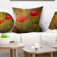 East Urban Home Floral Watercolor Poppy Flowers Pillow