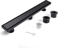 BARONAGE 24 Inch Linear Shower Drain, with 2-in-1 Flat & Tile, Insert Cover Black Brushed 304 Stainless Steel