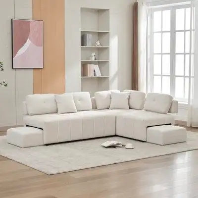 Latitude Run® L-shaped Sofa Sectional Sofa Couch with 2 Stools and 2 Lumbar Pillows