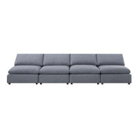 Hokku Designs 4 Seater Linen Upholstered Sofa Without Armrests