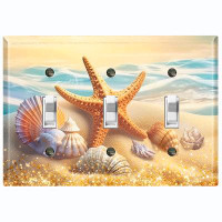WorldAcc Metal Light Switch Plate Outlet Cover (Ocean Star Fish Sea Shell Beach - Triple Toggle)
