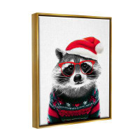 The Holiday Aisle® Raccoon In Holiday Sweater Framed On Canvas by Annalisa Latella