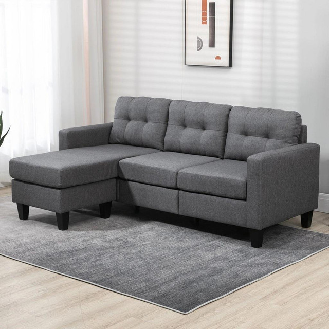 L-SHAPED SOFA, CHAISE LOUNGE, FURNITURE, 3 SEATER COUCH WITH SWITCHABLE OTTOMAN, CORNER SOFA WITH THICK PADDED CUSHION F in Couches & Futons - Image 2