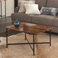 Foundry Select Delaine Industrial Modern Solid Wood Acrylic Rectangular Coffee Table