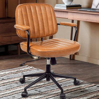 Arts wish Arts Wish Mid Century Office Chair Leather Desk Chair Brown Office Desk Chair Home Office Chair With Wheels An