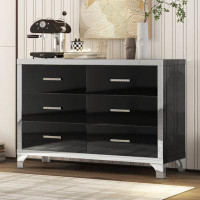 Wrought Studio Elegant High Gloss Dresser With Metal Handle,Mirrored Storage Cabinet With 6 Drawers For Bedroom,Living R