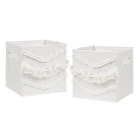 Sweet Jojo Designs Boho Fringe Ivory Tufted Fabric Storage Bin (Set Of 2) By Sweet Jojo Designs