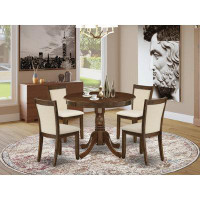 Alcott Hill Jevale 5-Pc Dining Set Includes a Round Wooden Table and 4 Parson Chairs - Antique Walnut finish