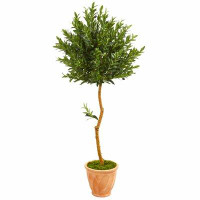 Fleur De Lis Living 63in. Olive Topiary Artificial Tree in Terra Cotta Planter UV Resistant (Indoor/Outdoor)