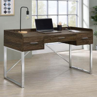 Millwood Pines Daryia 3-drawer Writing Desk Walnut and Chrome